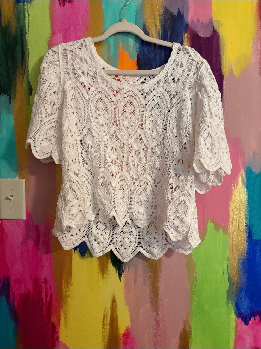 Solitaire White Crochet Lace Short Sleeve Top - Picture 1 of 1